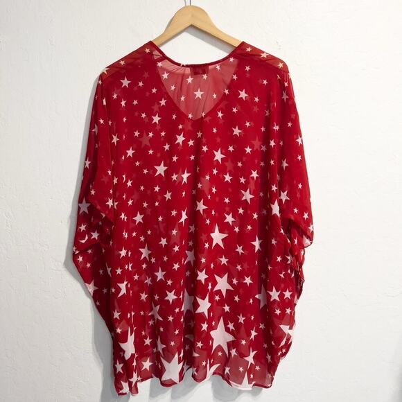 Show Me Your Mumu Tunic Small Peta Red White Stars Coverup V Neck Oversized - Picture 5 of 5